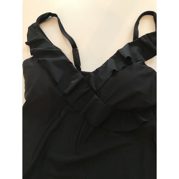 12 Chaps Women's Black Bathing Swim Suit Top New V-Neck Ruffle Adjustable Strap - Picture 4 of 7